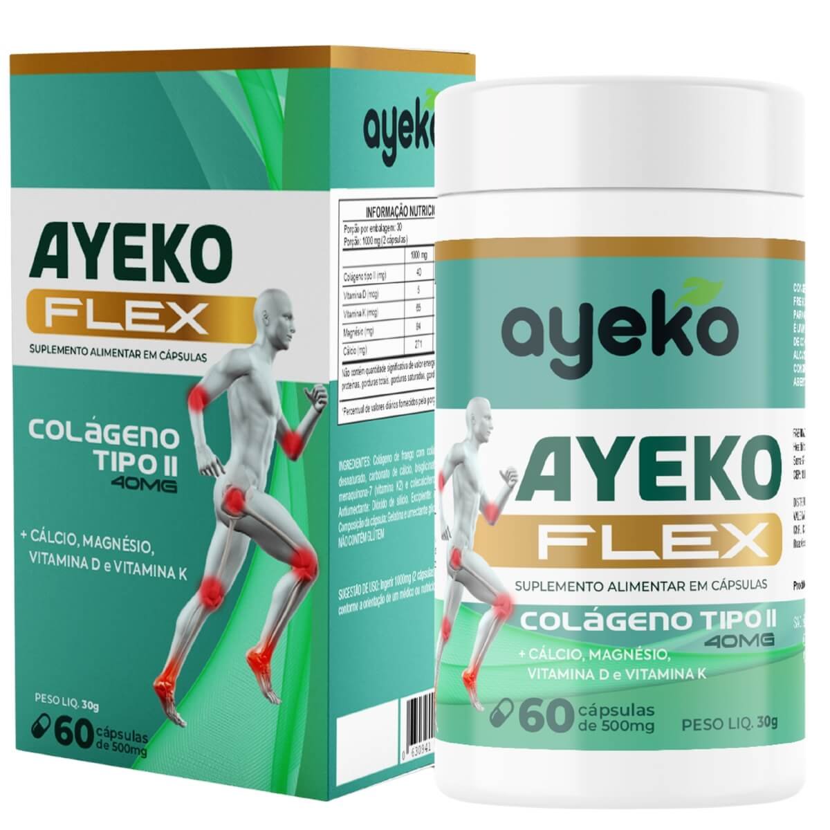 Flex Colágeno Tipo II 40 mg com Cálcio, Magnésio, Vitaminas D e K 60 Cápsulas