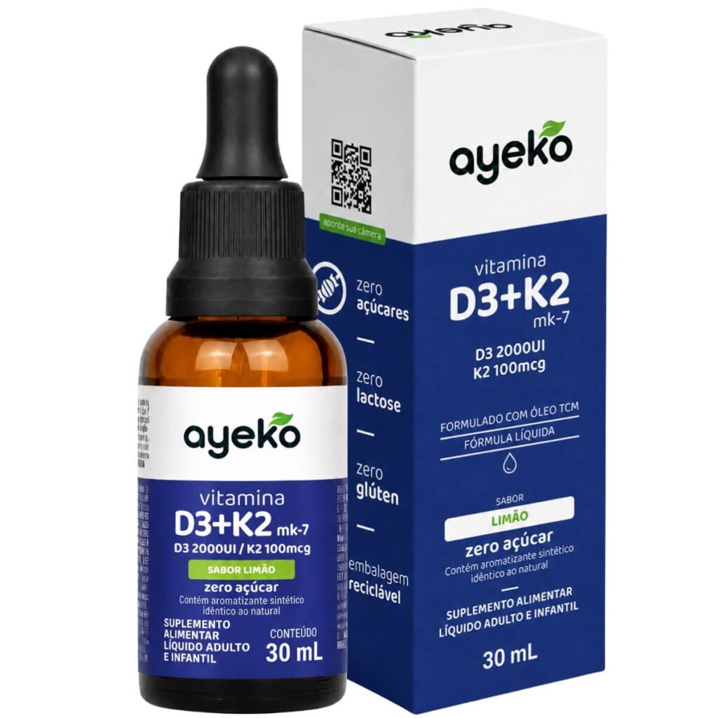 Vitamina D3 + K2 MK-7 2000 UI + 100 mcg Sabor Limão 30 ml
